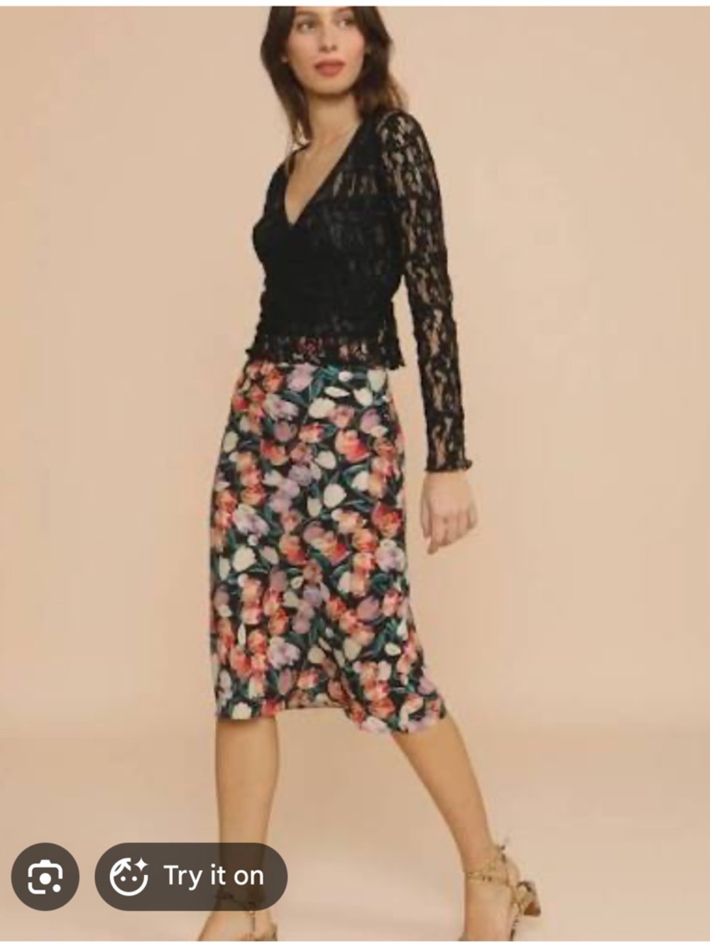 Rouje Black Floral Tulip-Print Carrie Midi Skirt